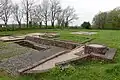 The foundations of the Leicester & Swannington's engine house at the top of Swannington Incline, in April 2023.