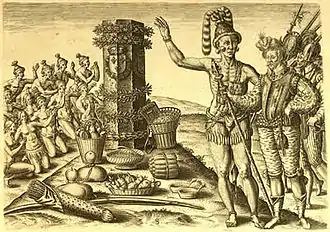 Athore, son of the Timucuan king Saturiwa, showing Laudonnière the monument placed by Jean Ribault in 1562.