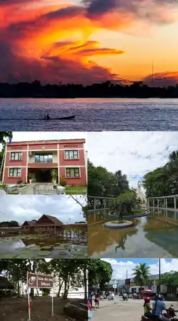 (Clockwise from the top):
Sunset in the Amazonas River, Santander Park with the Cathedral of Leticia in the background, downtown Leticia (near the border between Colombia and Brazil), Los Micos River Island, Victoria Regia lotus garden, Leticia City Hall (Alcaldía de Leticia)