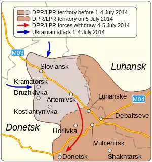 Map of DPR retreat from Sloviansk and other cities