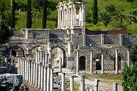 Side view of the Library of Celsus