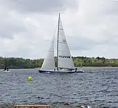 Round Lidingö Race 2009. Hyundai  a type Super Maxi 100 boat at the finishing line.