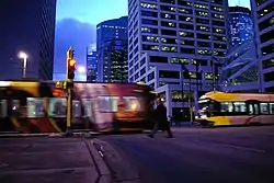 Lightrail passes through the center of Downtown Minneapolis