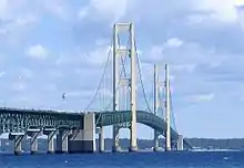 Image 22The Mackinac Bridge, a suspension bridge spanning the Straits of Mackinac to connect the Upper and Lower peninsulas of Michigan (from Michigan)