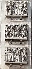 Three reliefs on Lille War Memorial. Courtesy David Sander.