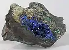 A shallow pocket of crystals of an intense cobalt blue, from Darwin, Darwin District, Inyo County, California, USA