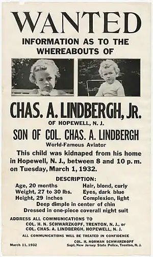 Missing Lindberg baby poster