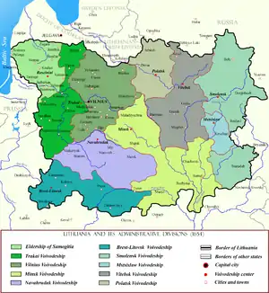 Image 13Administrative divisions of the Grand Duchy of Lithuania in the 17th century (from History of Lithuania)