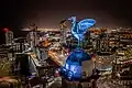 Drone photo of one of the Liver Birds on the Royal Liver Building, Liverpool