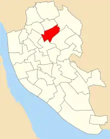 A map of the city of Liverpool showing 1980 council ward boundaries. Croxteth ward is highlighted