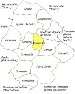 Location of Valverde in Aguiar da Beira Municipality