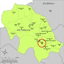 Location of Geldo in Alto Palancia.