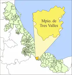 Location of Tres Valles within Veracruz State