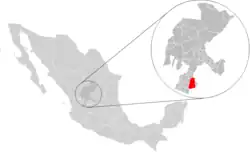 Location of Nochistlán within Zacatecas and Mexico