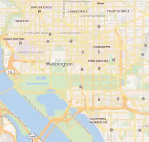 Map showing the location of Franklin Delano Roosevelt Memorial