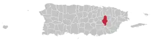 Map of Puerto Rico highlighting Caguas Municipality