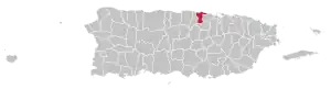 Map of Puerto Rico highlighting Dorado Municipality