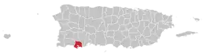 Map of Puerto Rico highlighting Guánica Municipality