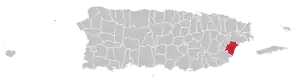 Map of Puerto Rico highlighting Humacao Municipality