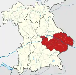 Map of Bavaria highlighting Lower Bavaria