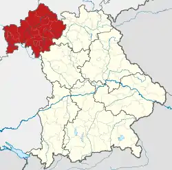 Map of Bavaria with the location of Lower Franconia highlighted