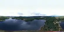 360 degree panoramic view of the Loch, showing the shoreline and location of the island