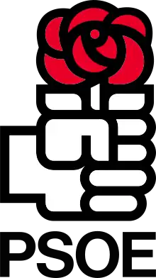 The fist and rose logo of the PSOE, in the version used between 1977 and 1998.