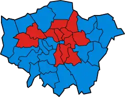 A coloured map of the boroughs of London