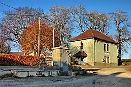 The fountain and town hall in Longevelle-lès-Russey