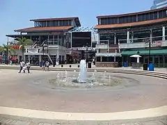 Looking West at Jacksonville Landing fountain