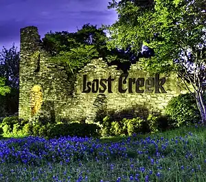 Lost Creek entrance monument on Lost Creek Blvd at Capital of Texas Highway.