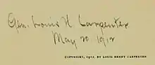 Brown sheet of paper with Louis Carpenters signature on it with the date of May 12, 1912