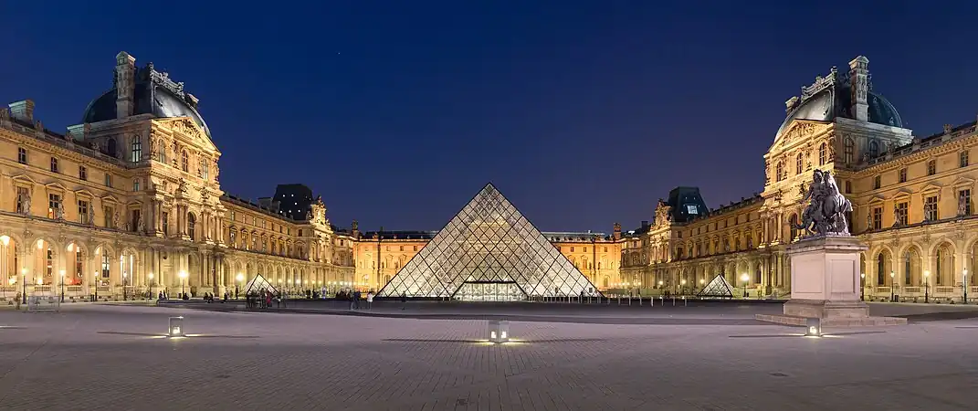 Image 19The Louvre, Paris, showing the glass-and-metal Pyramid, designed by I. M. Pei to act as the museum's main entrance, and completed in 1989