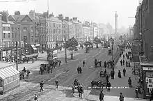 A photograph of a busy city street