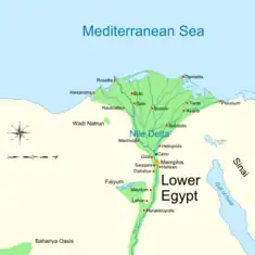 Image 24Map of Lower Egypt, and location of the Faiyum oasis (from Prehistoric Egypt)