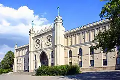 Main entrance gate of the neo-gothic part of the building