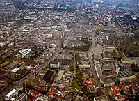 Aerial view with the castle in the centre