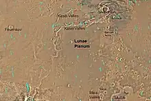 Map of Lunae Palus quadrangle with labels.