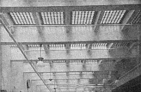 The basement under a sidewalk daylit with vault lights.