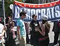 Senator Allison talks with constituents at the Palm Sunday nuclear disarmament rally 2007