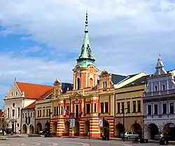 Míru Square with town hall and former Capuchin monastery