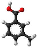 Ball-and-stick model of the m-toluic acid molecule