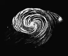 Drawing of M51, later known as the Whirlpool Galaxy by 3rd Earl of Rosse in 1845 based on observations using the Leviathan