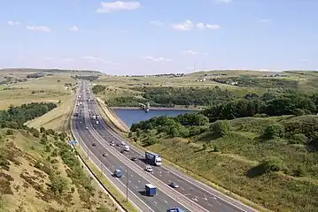 The M62 passes Scammonden Reservoir in West Yorkshire