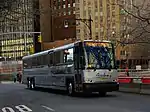 A 2017-model MCI D4500CT Commuter Coach operating on the Parkway Express route that goes to the Jersey Shore