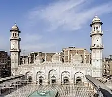 Image 40Bestowed by Mohabbat Khan bin Ali Mardan Khan in 1630, the white-marble façade of the Mohabbat Khan Mosque is one of Peshawar's most iconic sights. (from Peshawar)