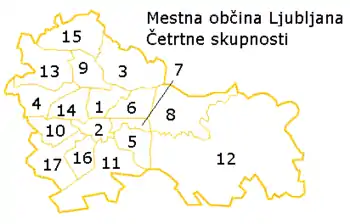 Map of districts in Ljubljana. The Šiška District is number 14.