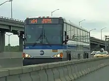 The combined bus and high-occupancy-vehicle lane on the Long Island Expressway, near the interchange with the Brooklyn–Queens Expressway