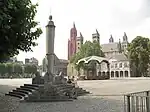 View of the Vrijthof square, with the Maastrichtian perron in the foreground