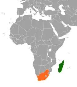 Map indicating locations of Madagascar and South Africa